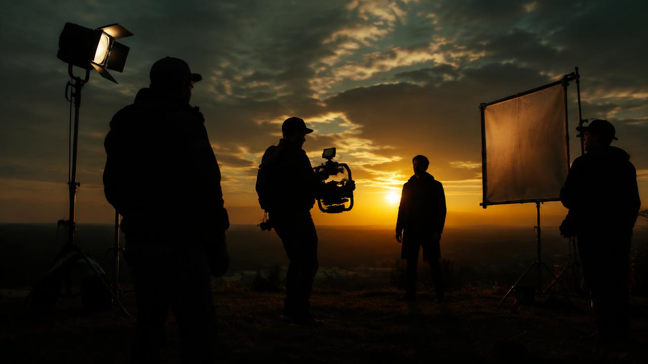 Behind the scenes on a video shoot